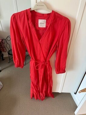 Humanoid Red Midi Wrap Dress - Timeless V-Neck Style
